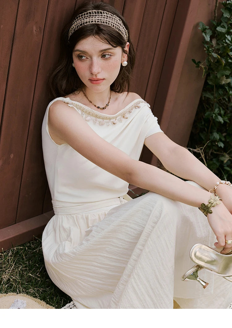 Mishow Shell Webbing Oblique Collar Slim Dress MXE31L2189