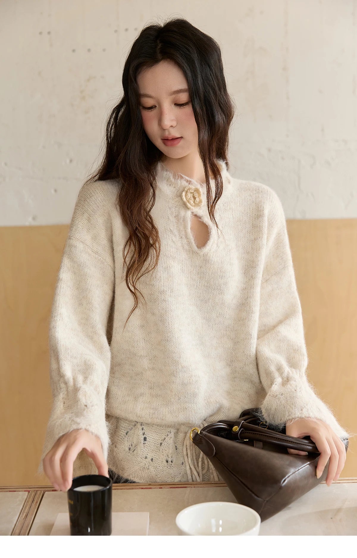 Mishow Apricot Drawstring 3D Flower Hollow Sweater MXE88Z2709