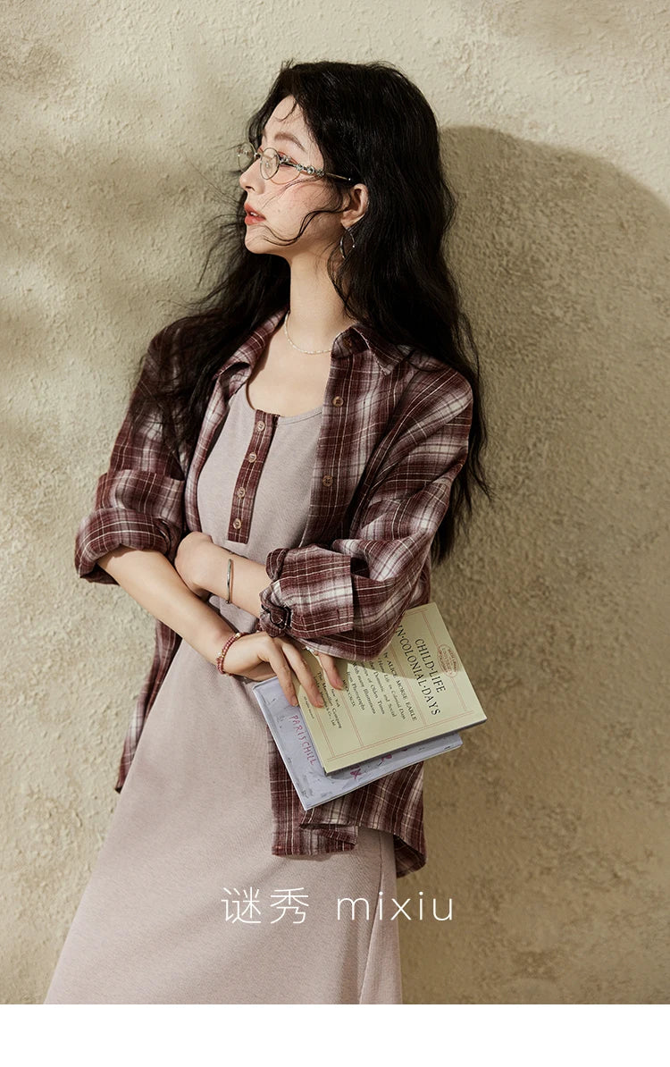 Mishow Plaid Shirt Grey Vest Dress (Separately) MXE13L2093