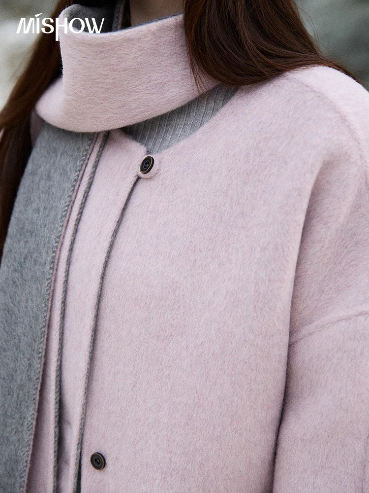 Mishow Tweed Wool Double-Faced Short Coat with Scarf MXE86W0977
