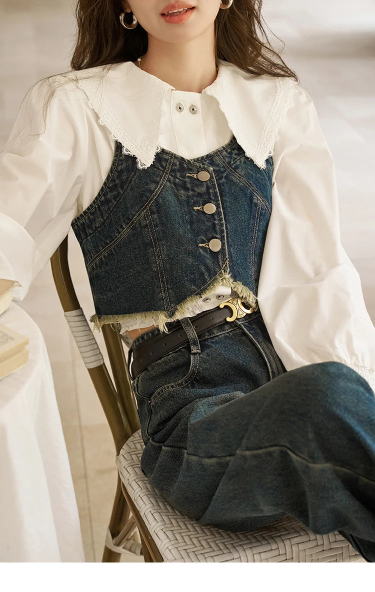 Mishow American Retro Denim Suspender Tank Top MXD12D0025