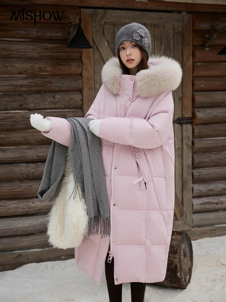 Mishow Hooded 90% White Duck Down Long Coat MXE51Y0079