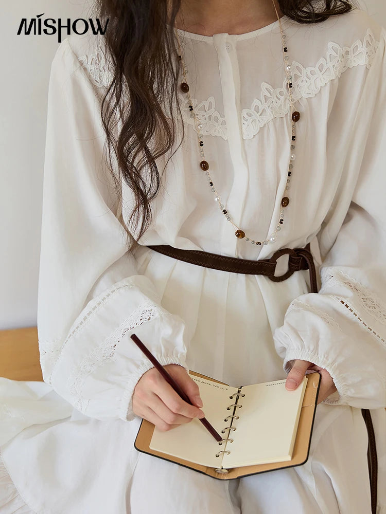 Mishow French O-Neck Lace Ruffled Lantern Sleeve Dress MXE46L2519