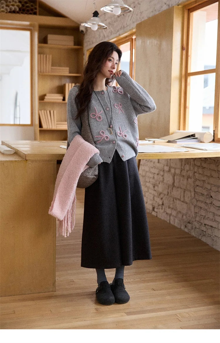 MISHOW Gray Wool Wide-Leg Pants High-Waisted Cropped MXE90K1128