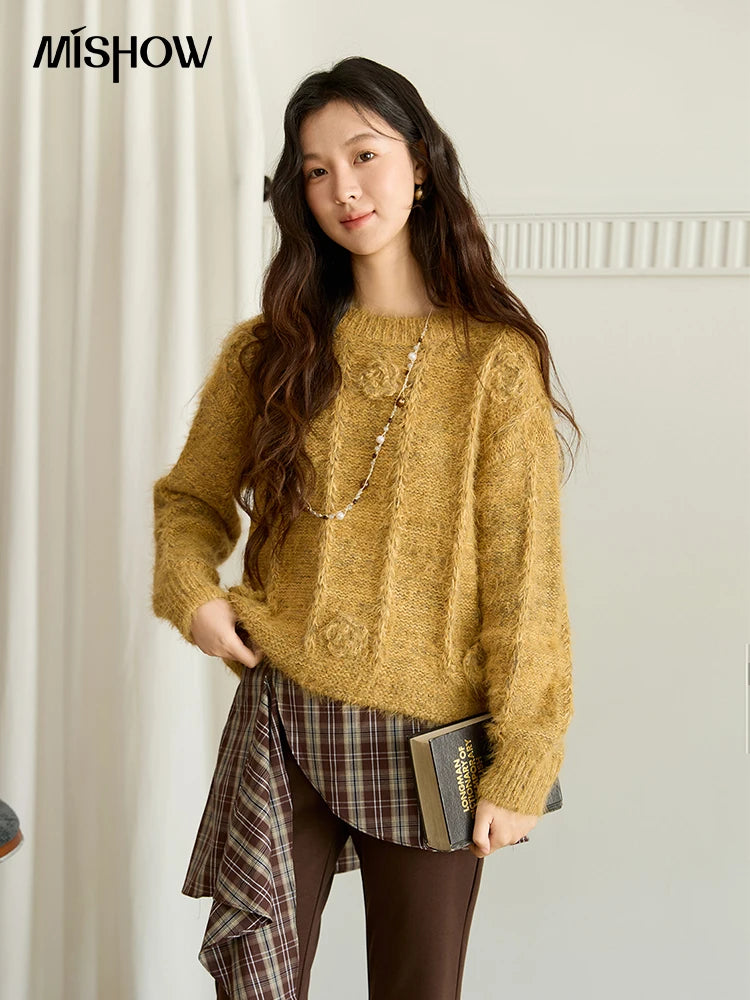 Mishow Retro Yellow 3D Rose Embroidery Pullover MXE47Z2563