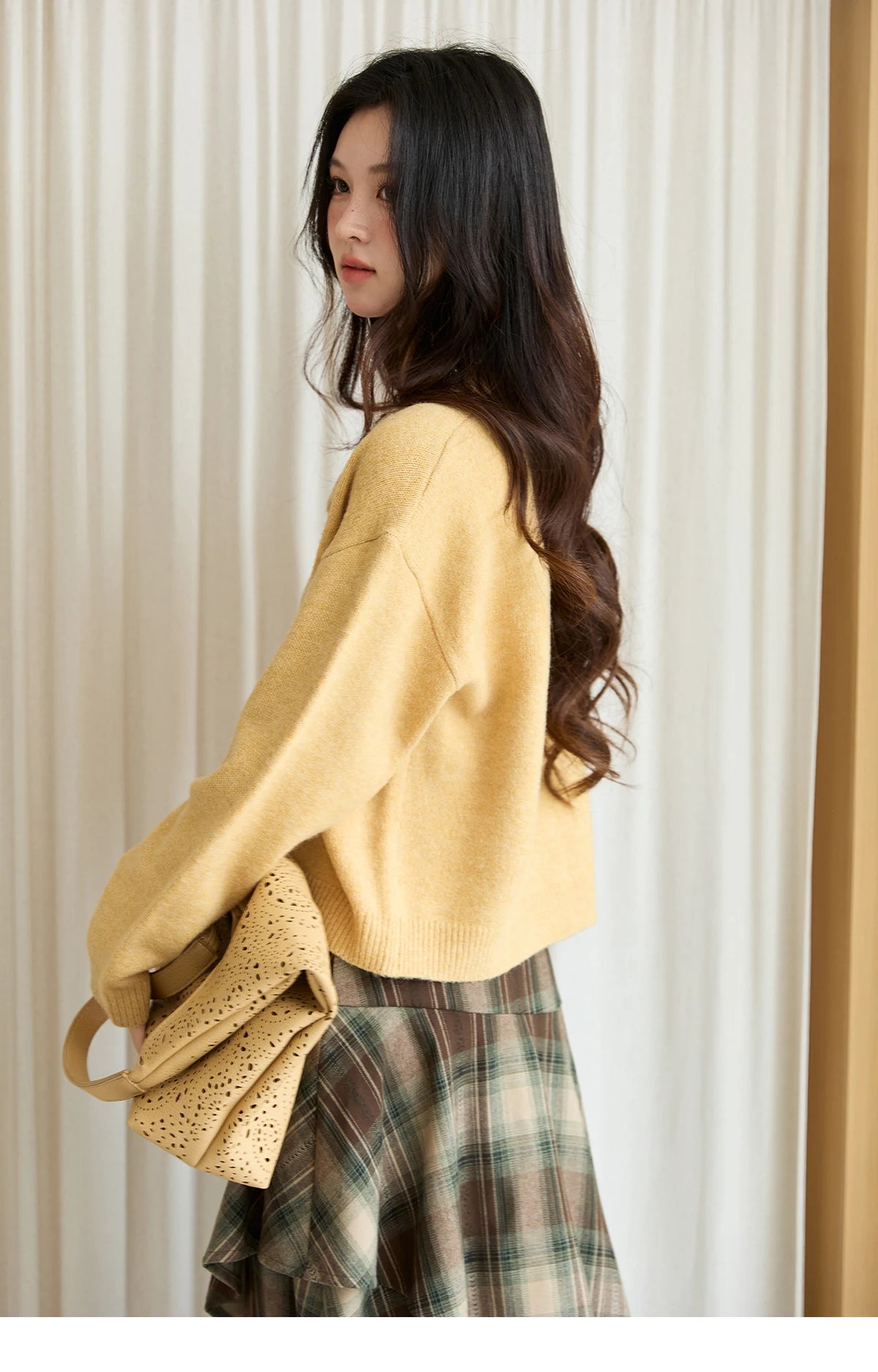 Mishow Yellow Handmade Flower Turn-Down Collar Cardigan MXE47Z2591