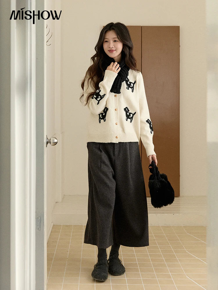 Mishow Puppy Jacquard Crew Neck Cardigan MXE93Z2950