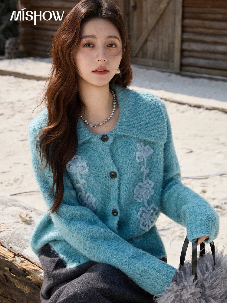 Mishow Retro 3D Floral Jacquard Lapel Cardigan MXE87Z2684
