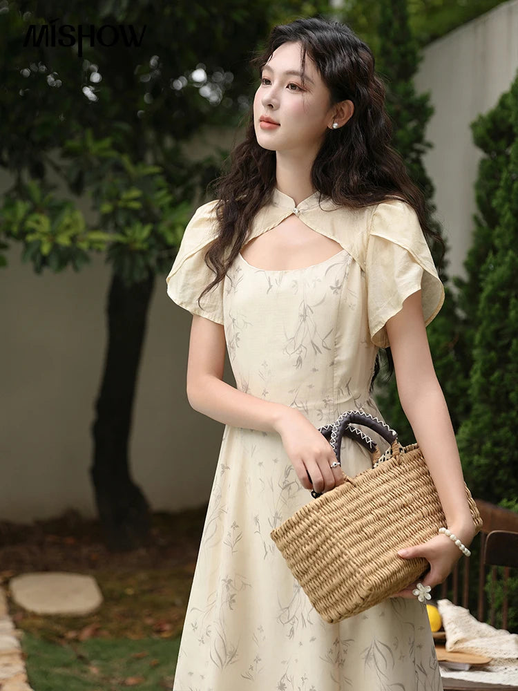 Mishow Cheongsam Floral Hollow Out Chiffon Dress MXD23L1799