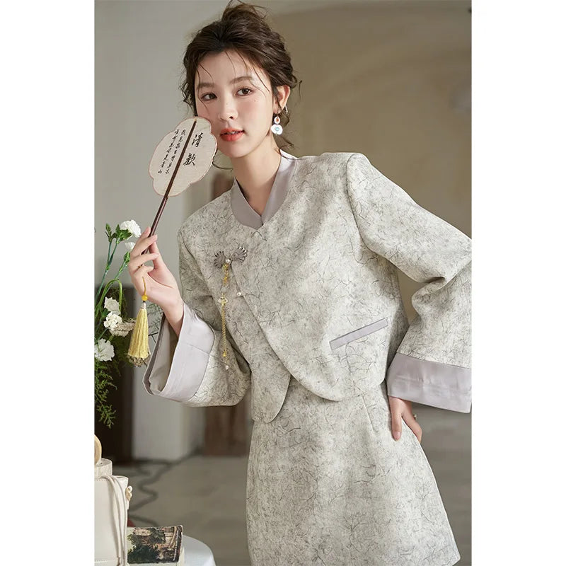 Mishow Chinese Stand Collar Jacket & A-Line Skirt Set MXD15W0373