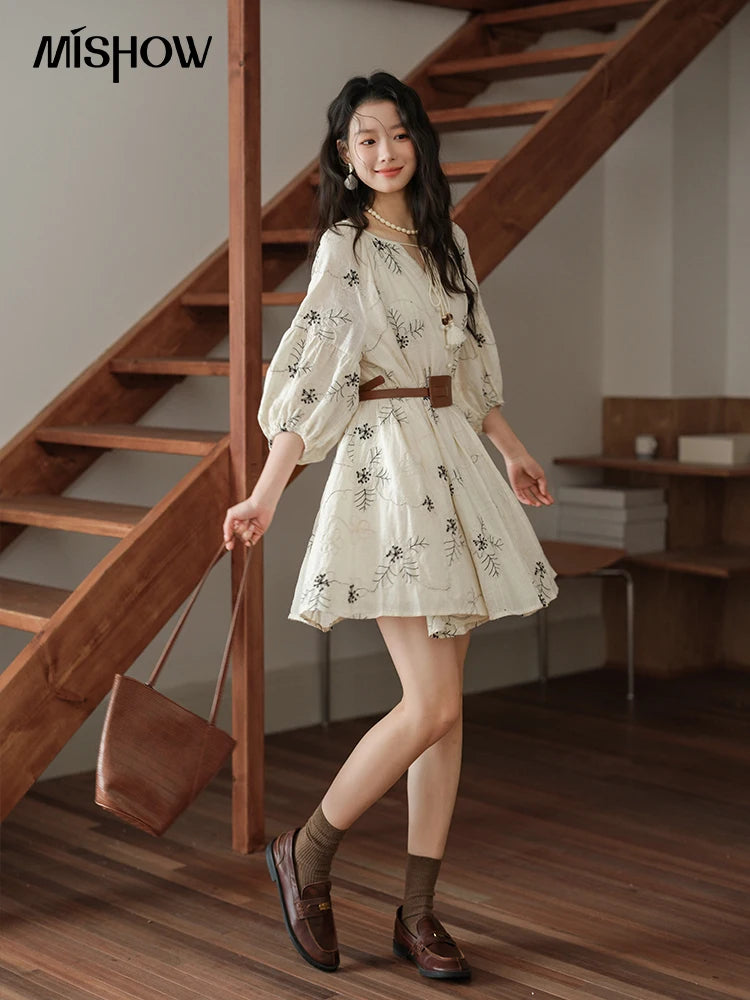 MISHOW Embroidered Doll Lantern Sleeve Dress MXE41L2480