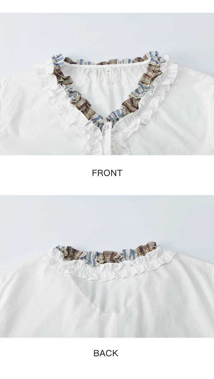 MISHOW V-Neck Shirt Patchwork Double Layer Fungus Edge Button MXE35X1793