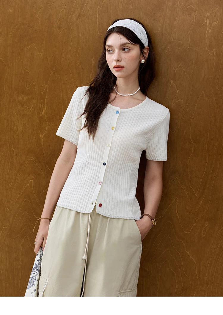 Mishow Short Sleeve Round Neck Summer Cardigan MXE34Z1268
