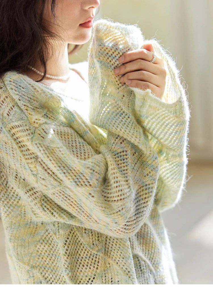 Mishow Hollow Dropped Shoulder Hem Wavy Edge Sweater MXE14Z1208