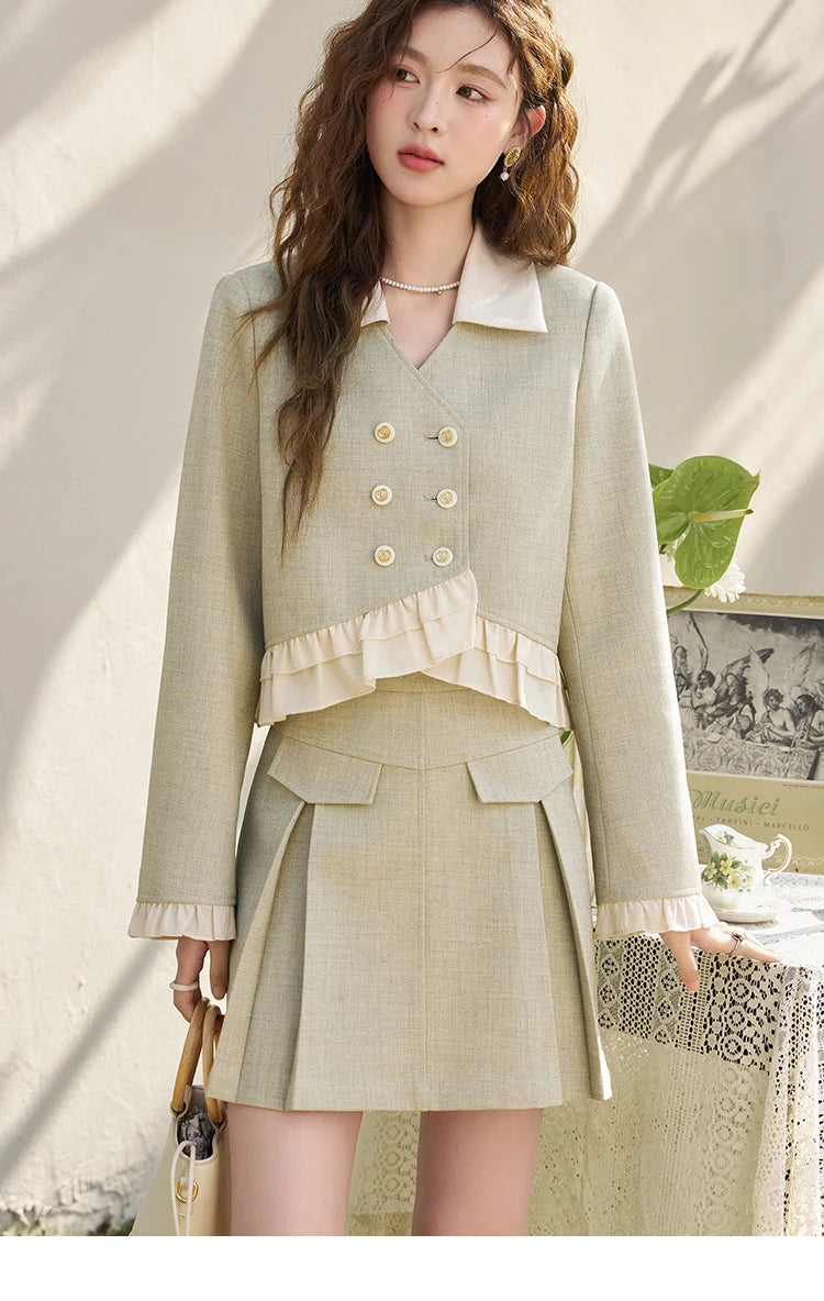 Mishow Crop Jacket & Pleated A-Line Mini Skirt Set MXD11W0293