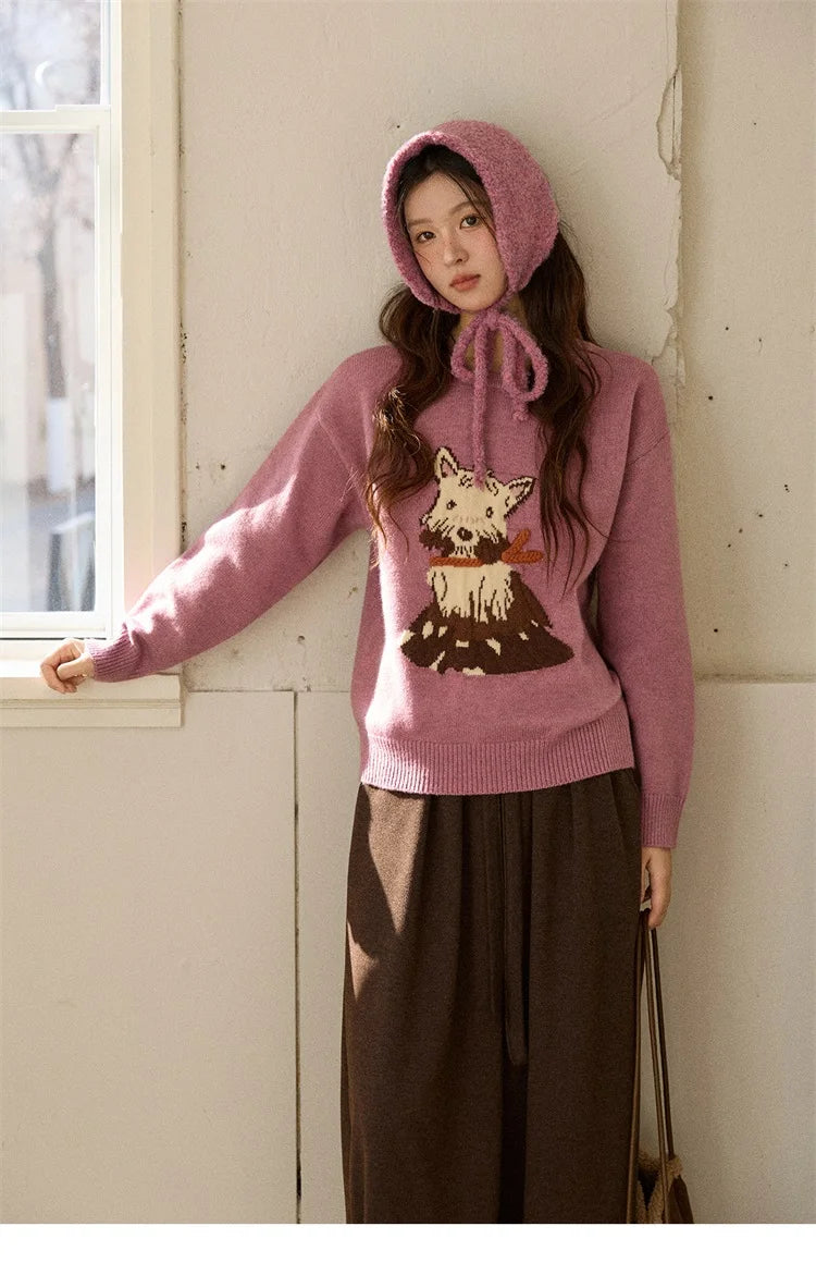 Mishow Purple Jacquard Dog Arctic Fleece Sweater MXE88Z2599
