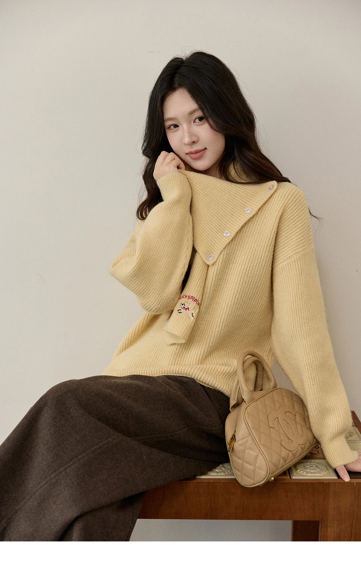 Mishow Yellow Sweater with Detachable Scarf MXE93Z2953