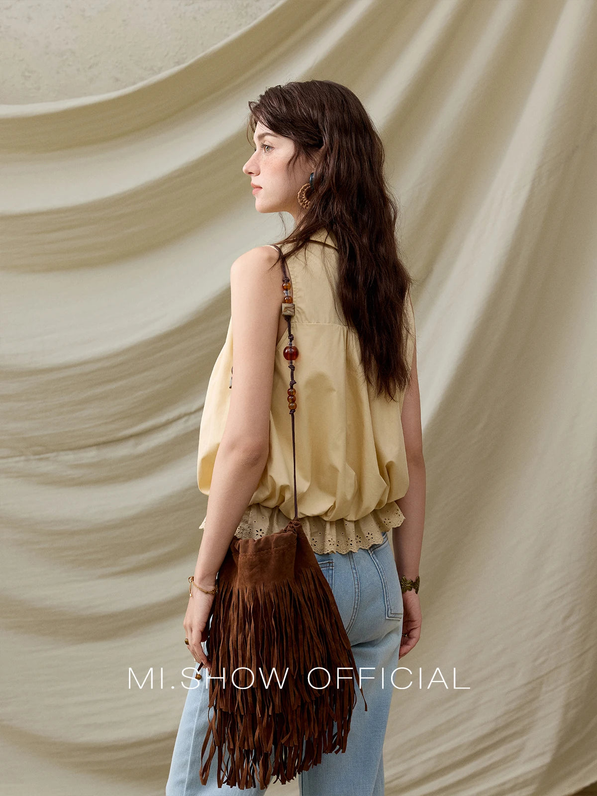 MISHOW Sleeveless Blouse Turn-Down Collar Hollow Lace MXE31X1760