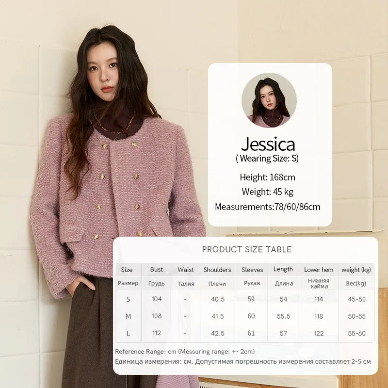 Mishow Purple Double-Breasted Tweed Wool Coat MXE88W0881