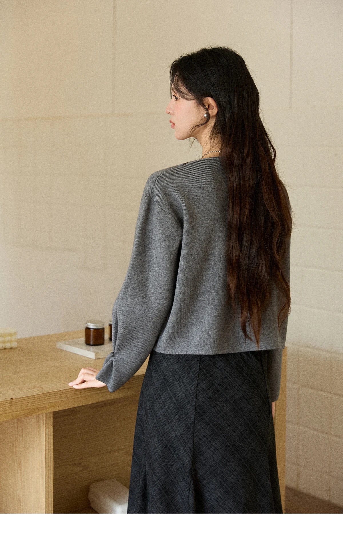 Mishow Gray French Diagonal Placket Knit Pullover MXE86Z2744