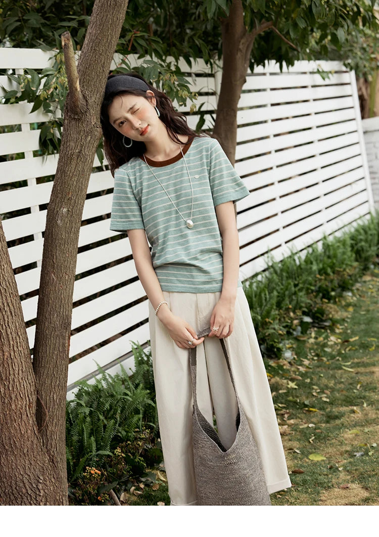 Mishow Striped Contrast Round Neck Tee MXE35Z1270