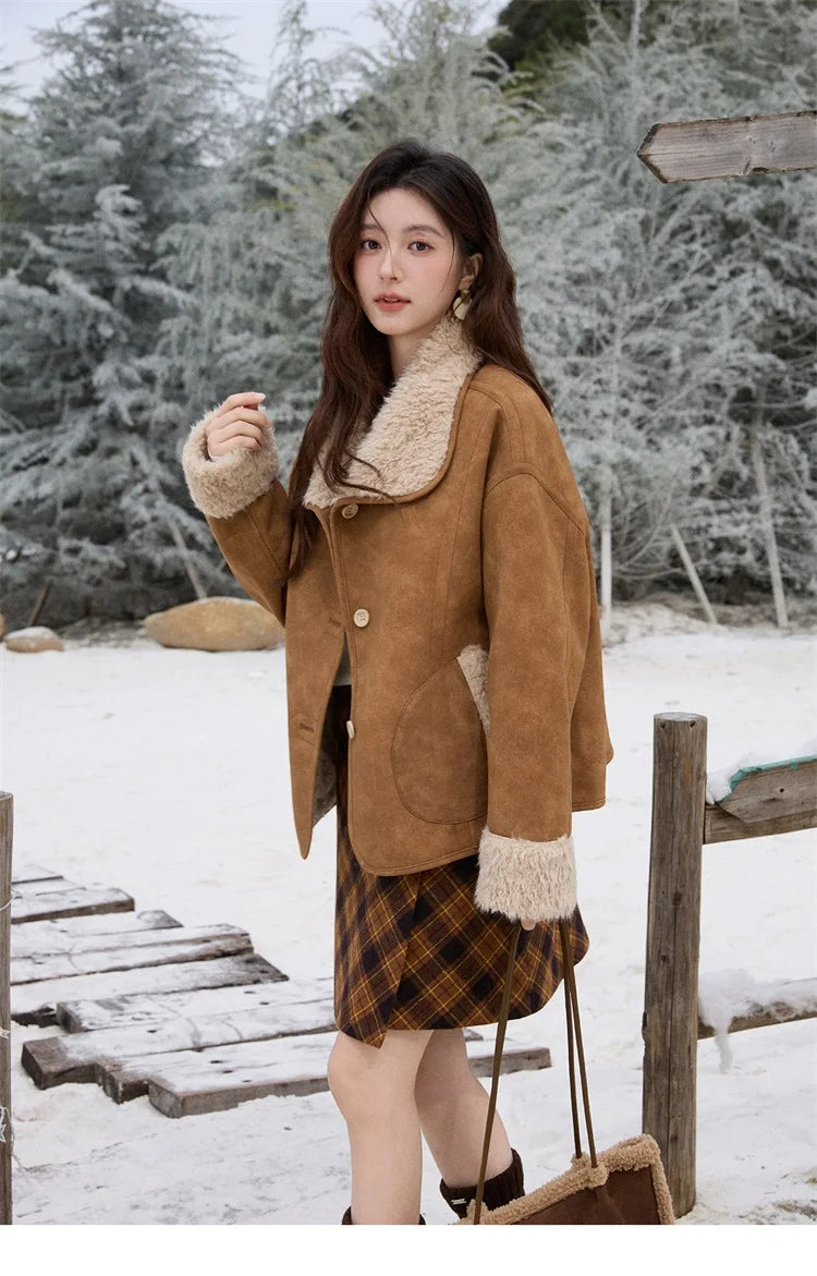 MISHOW Double Sided Lamb Wool Coat Lapel Pockets MXE91W1015