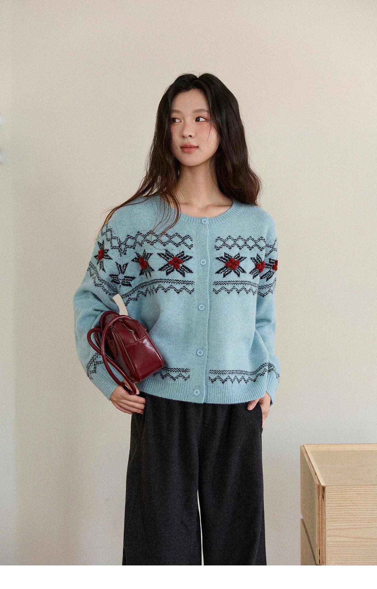 Mishow Blue Geometric Fair Isle Cardigan MXE86Z2734