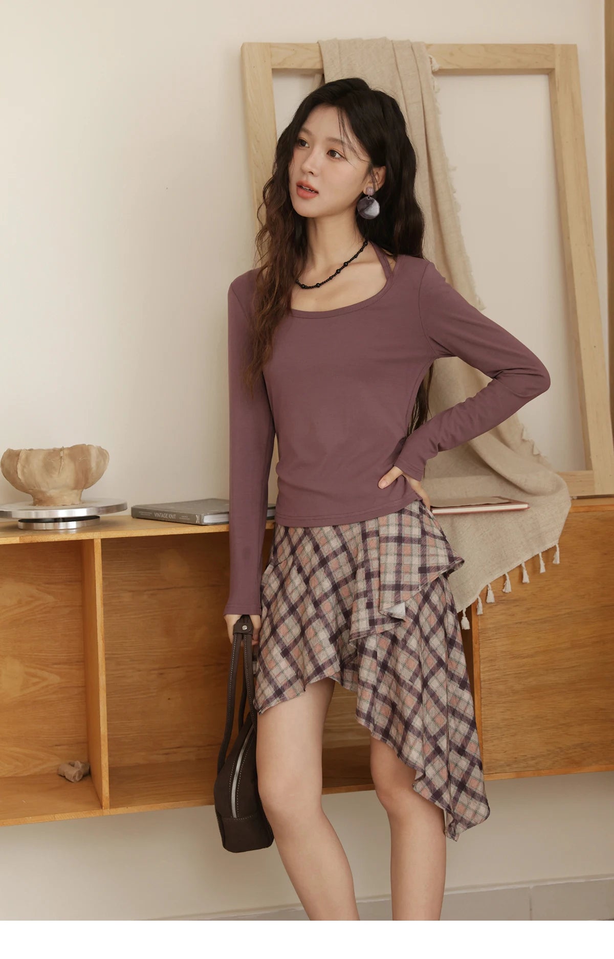 Mishow Purple Plaid Irregular Ruffle Hem Skirt MXE42B2395