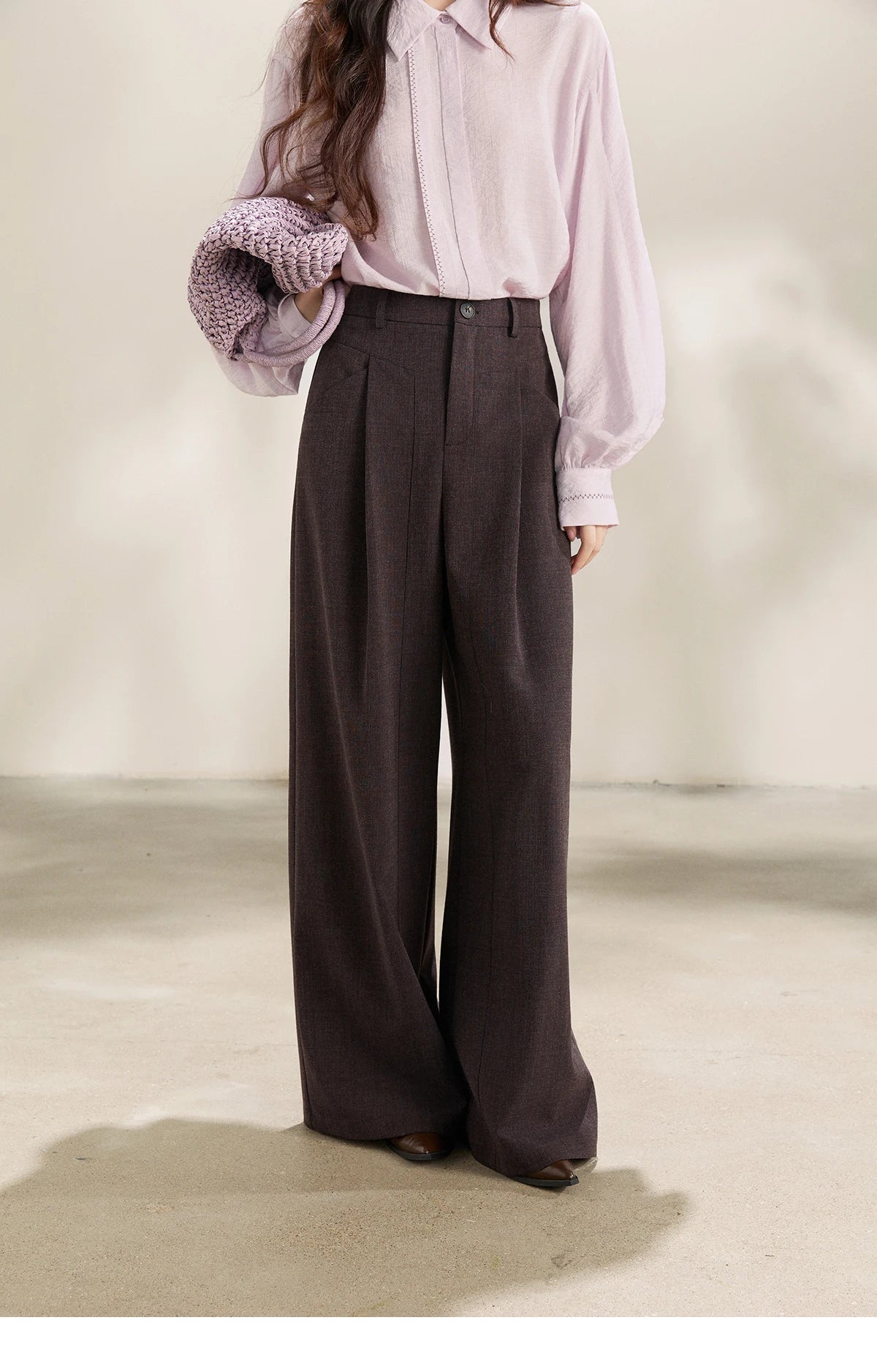 MISHOW Dark Purple Wide Leg Pants High Waist Pleated MXF13K1204