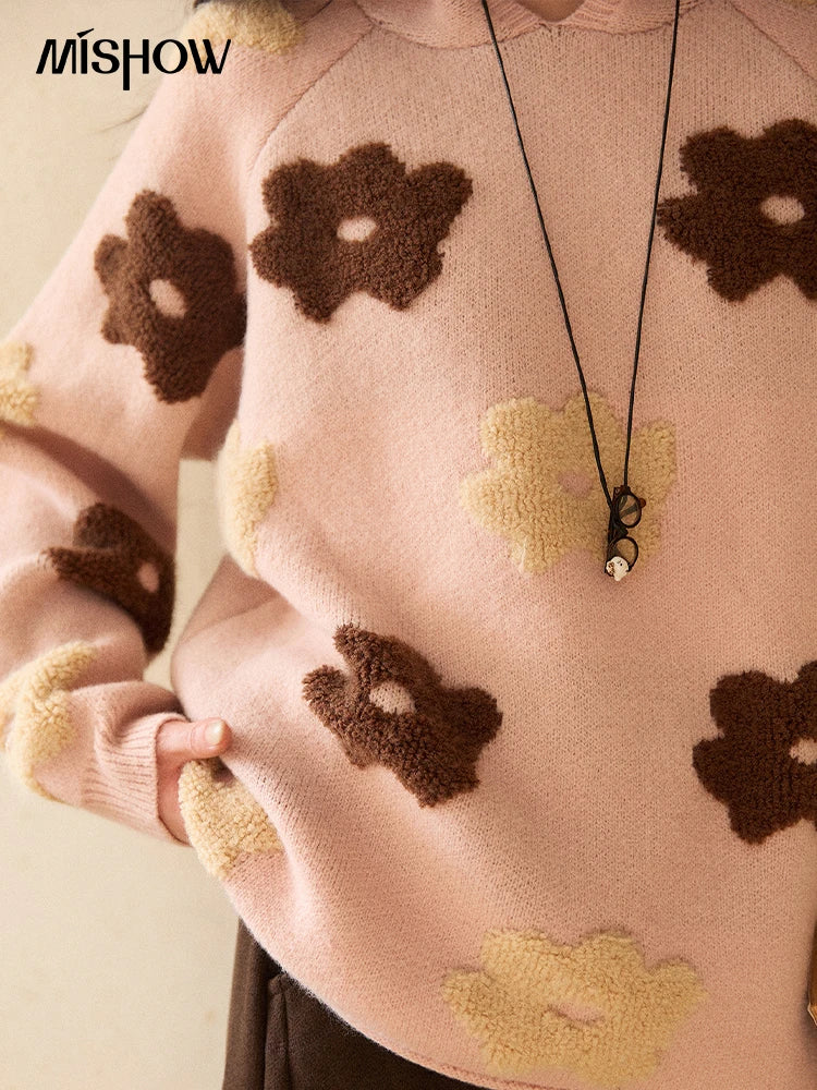 Mishow Pink Floral Hooded 3D Jacquard Pullover MXE90Z2786