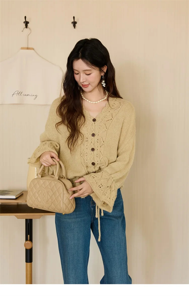 Mishow Handmade Crochet Mohair Flare Sleeve Cardigan MXE47Z2513