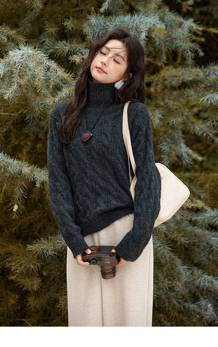 Mishow Turtleneck Texture Solid Warm Pullover MXD57Z1090