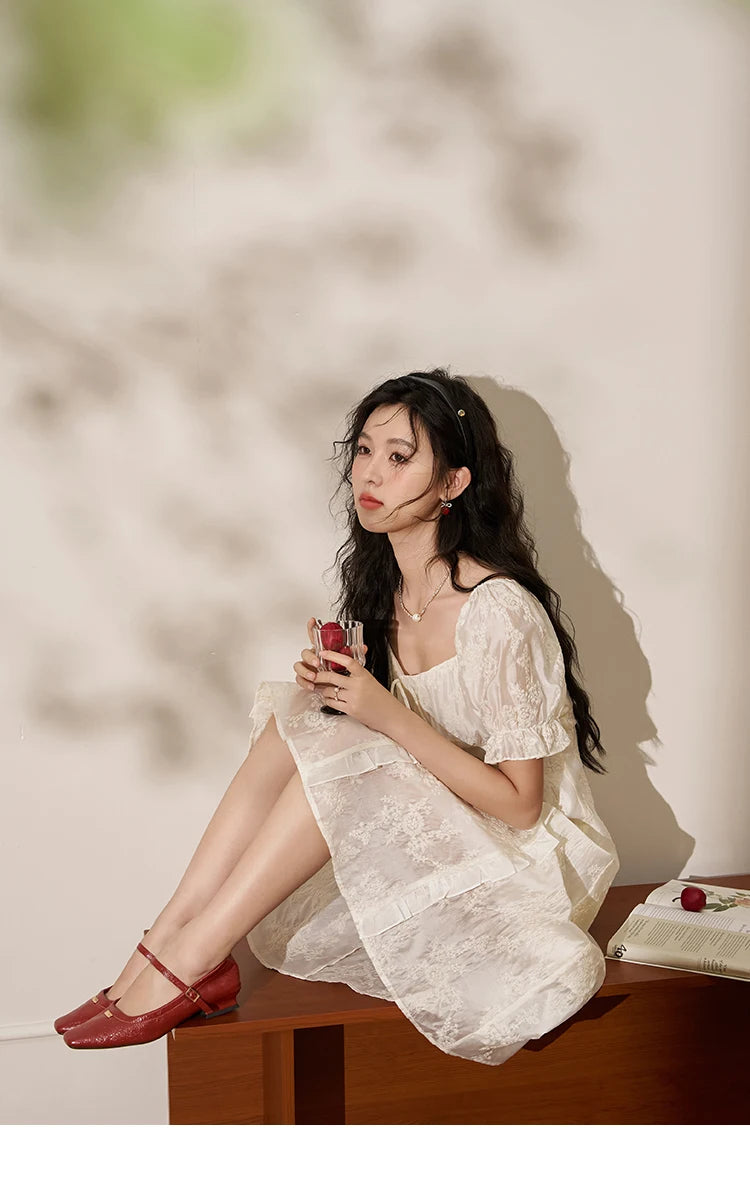 Mishow Square Neck Vertical Stripe Ruffle Dress MXD27L1808