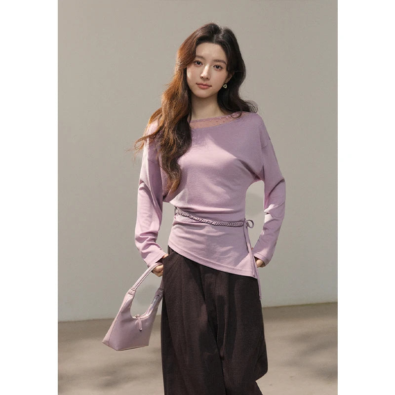 Mishow Mesh Wool Lace Polka Dot Splicing Top MXF13Z3001