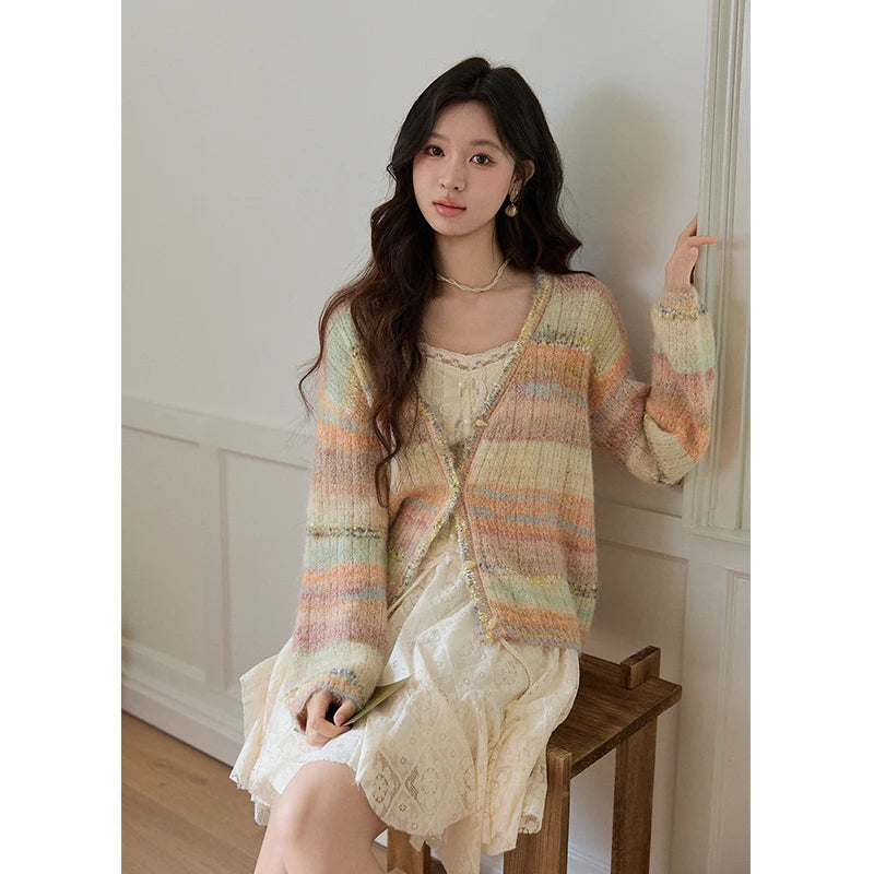 Mishow Gradient Striped V-Neck Rainbow Cardigan MXF13Z3019