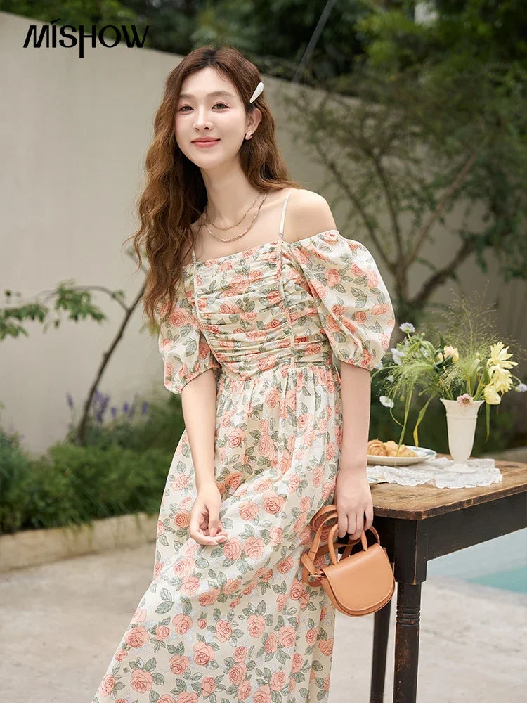 Mishow 100% Cotton Floral Puff Sleeve Dress MXC33L1397