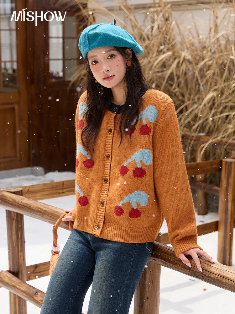 Mishow Cherry Jacquard Retro Sweet Cardigan MXE88Z2689