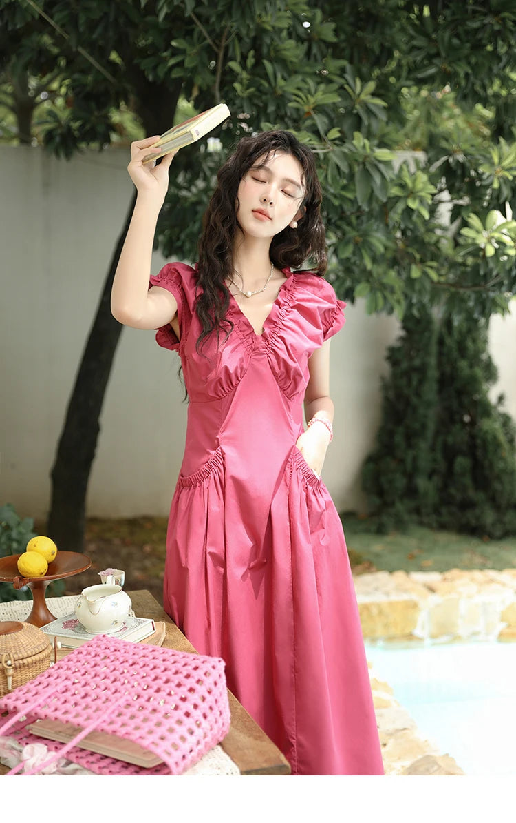 Mishow 100% Cotton V-Neck Pocket Dress MXD29L1934
