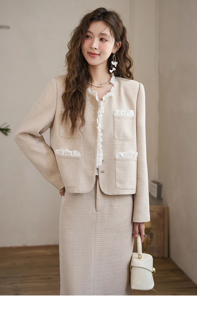 Mishow French Fragrant Collar Coat & Split Back Skirt Set MXD12W0274