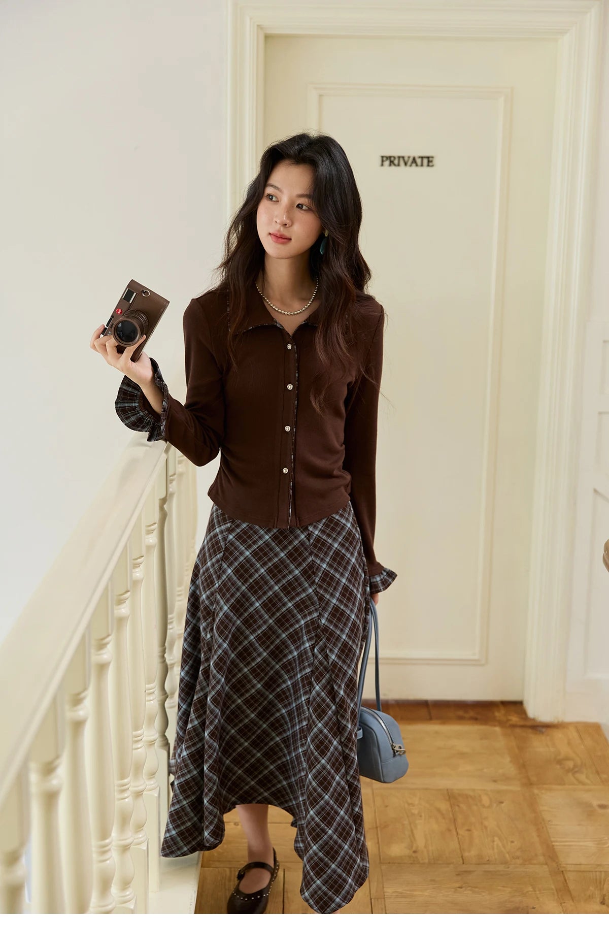MISHOW Irregular Plaid Skirt Contrasting High Waist A-LINE MXE47B2436