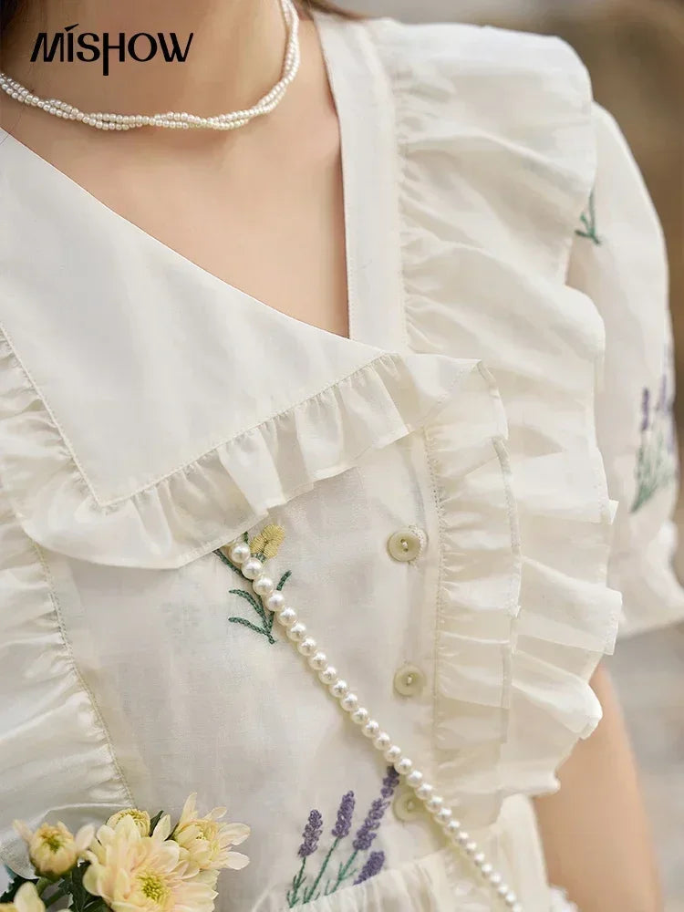 Mishow Fairycore Floral Flare Sleeve Ruffled Dress MXC38L1518