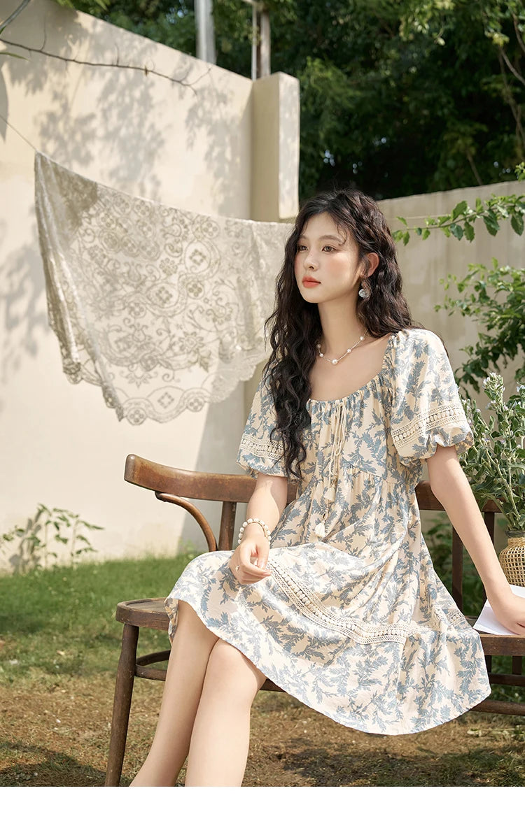Mishow French Floral U-Neck Lace-Up Doll Dress MXD27L1898