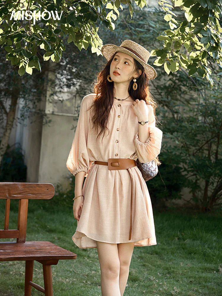 MISHOW French Retro Midi Dress with Belt MXE39L2409
