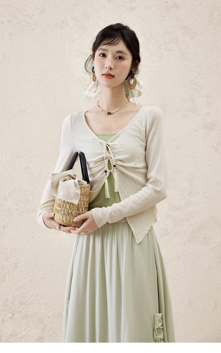 Mishow Fake Two Piece Lace-up Knit Top MXE15Z1185