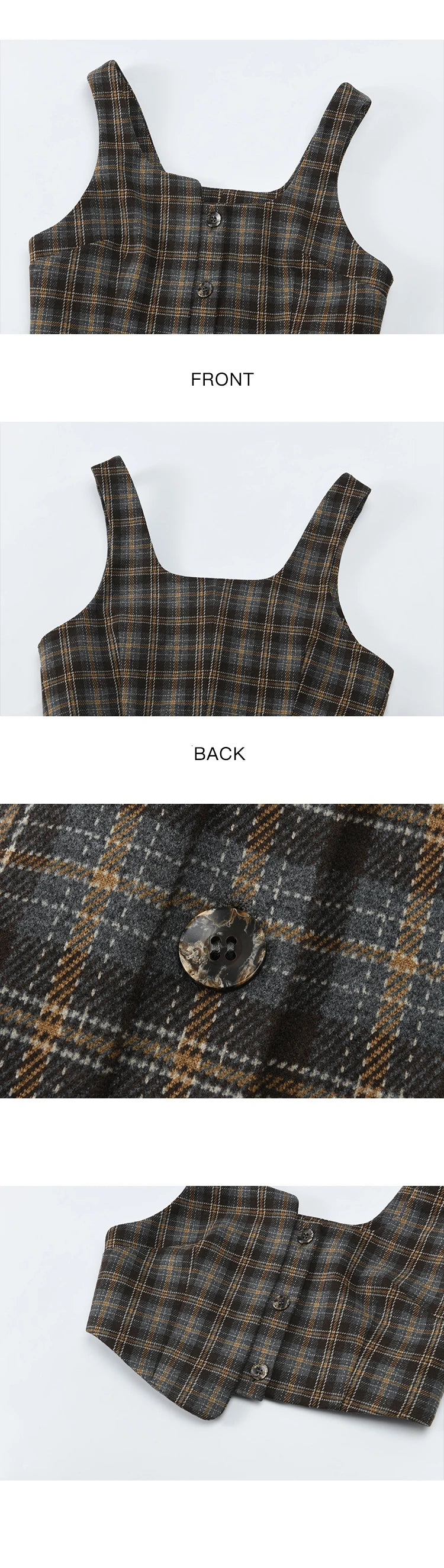 Mishow Blue Plaid Square Collar Vest & Midi Skirt Set MXD44W0454