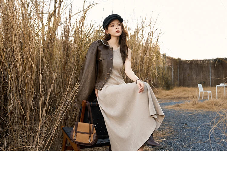 Mishow Knitted Round Neck Sleeveless A-LINE Dress MXC43L1590