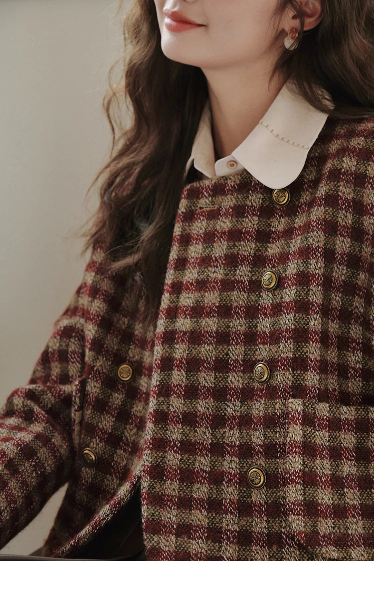 Mishow Vintage French Crop Plaid Woolen Top MXC48W0175