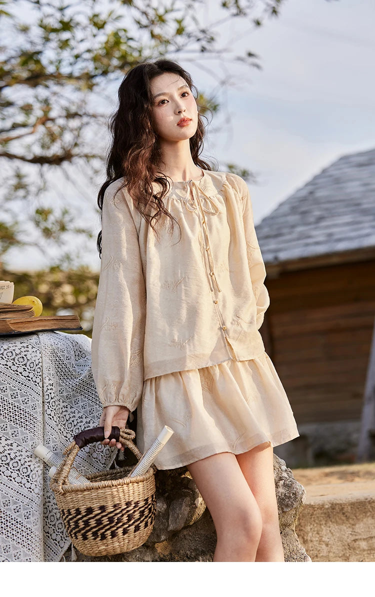 Mishow Iris Embroidery Blouse & Elastic Waist Skirt Set MXE13T0454