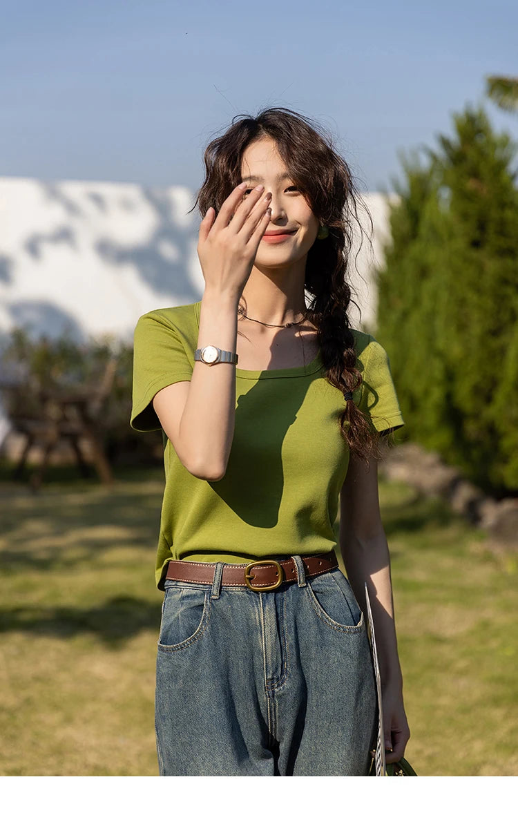 Mishow Solid Square Neck Cotton Tee MXC12T0641