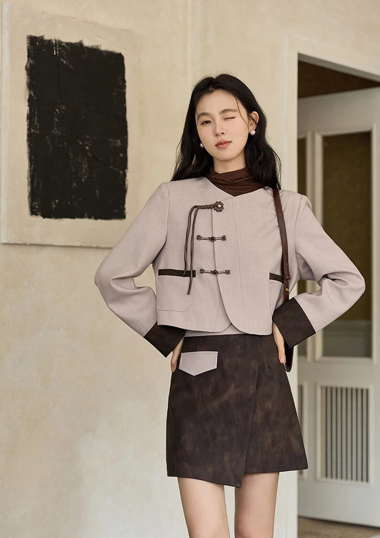 Mishow Taro Purple V-Neck Jacket & Asymmetric Mini Skirt Set MXD43W0417
